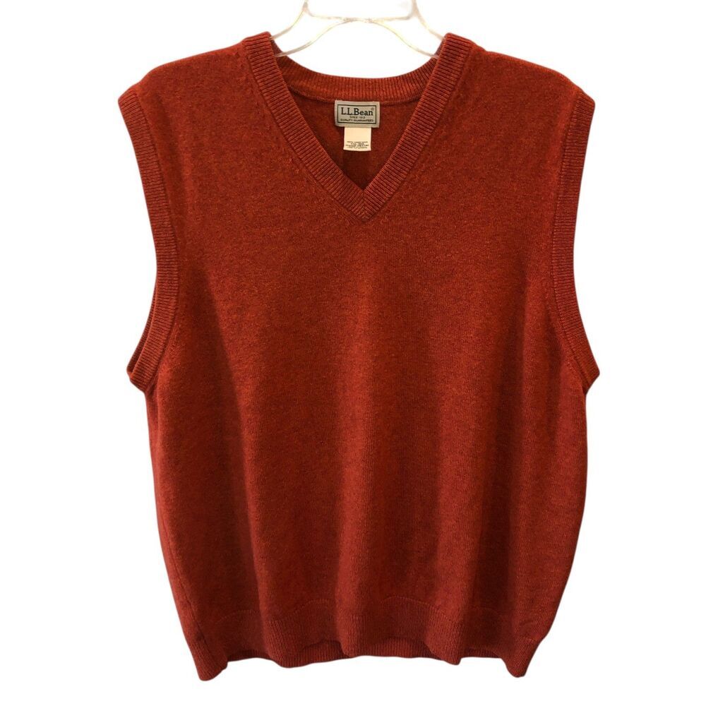 LL Bean Mens XXL Burnt Orange Lambs Wool Pullover V Neck Sweater Vest